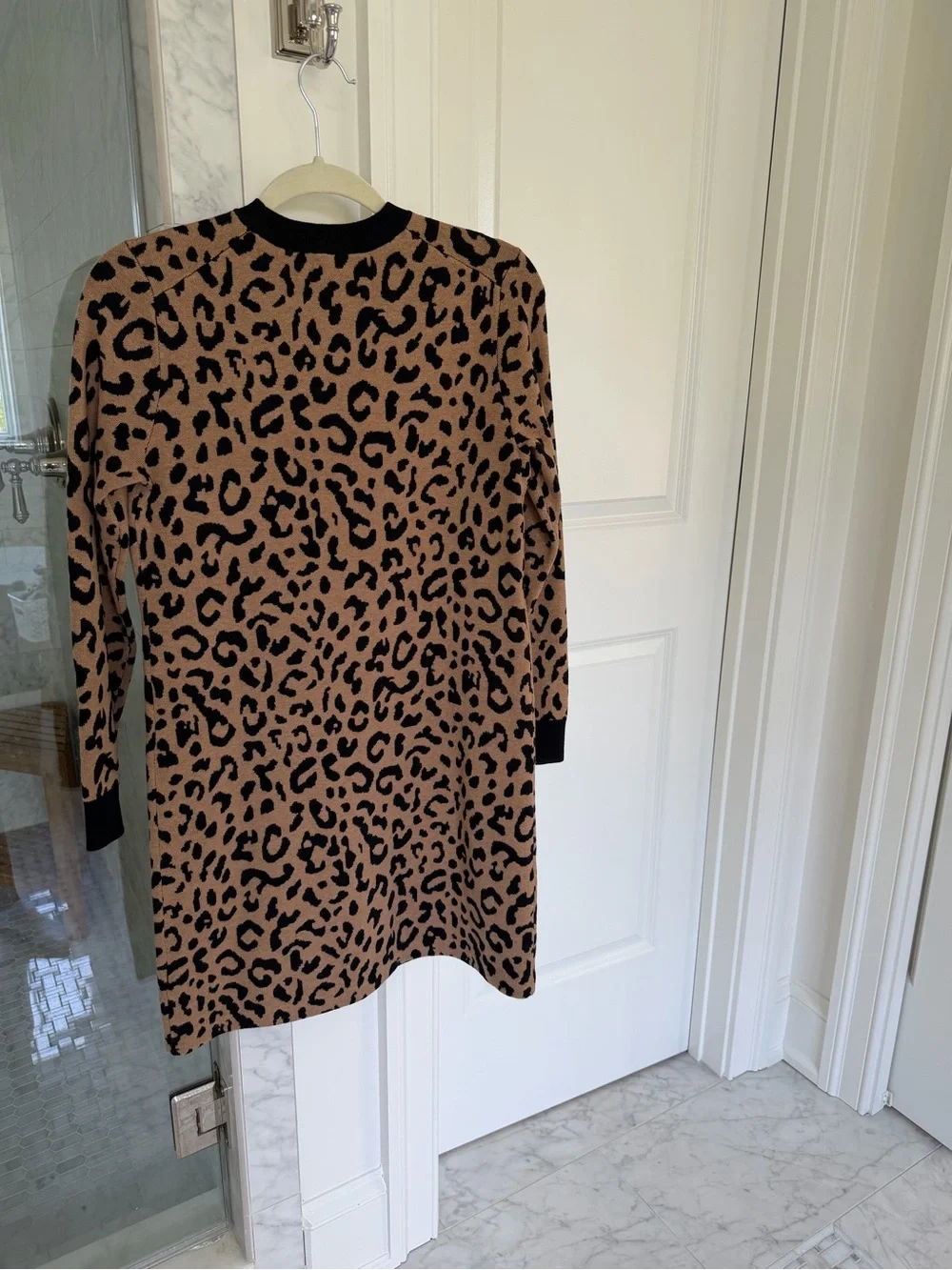 NWT - J Crew Leopard Crewneck Sweater Dress - Tan and Black